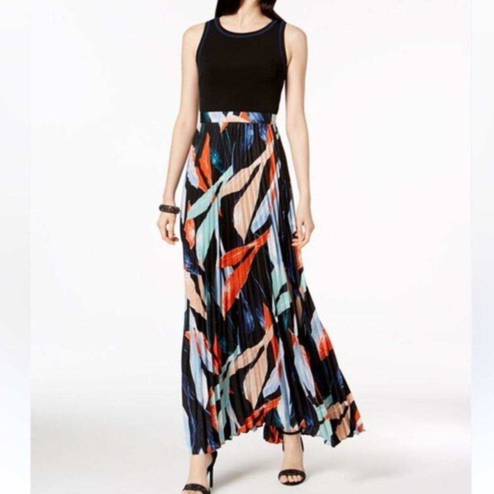 Vince Camuto (2) Abstract Print Pleated Maxi Dress Sleeveless Evening Cocktail